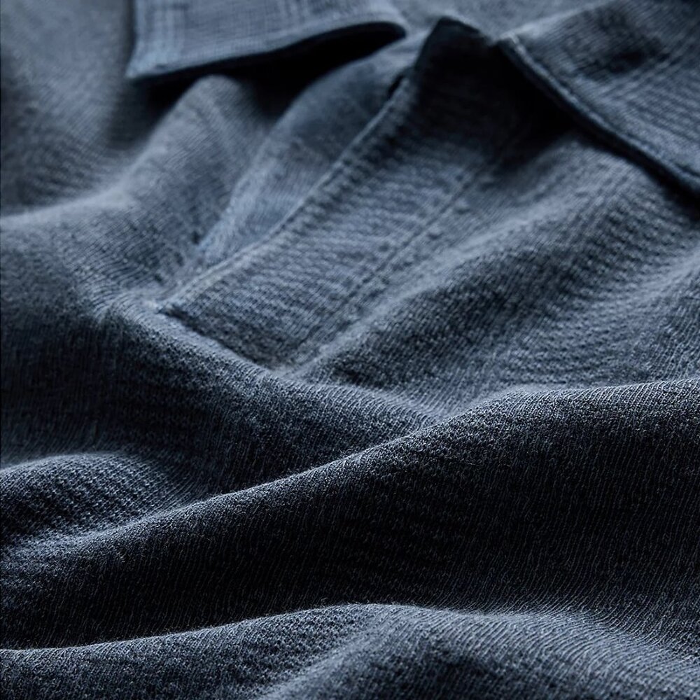 John Varvatos Men's Short Sleeve Zion Jacquard Open Collar Polo Shirt Deep Blue - Picture 4 of 7